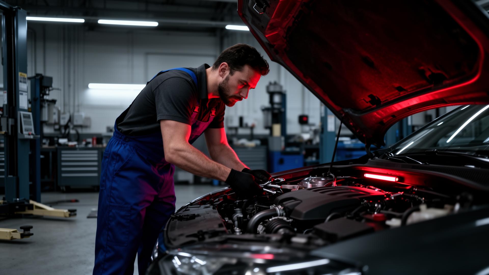 Mechanic repairing engine at Express Auto Repair